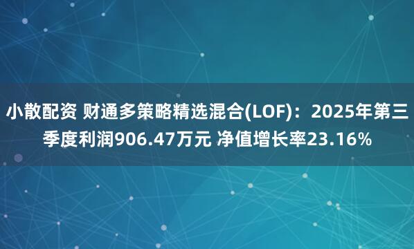 小散配资 财通多策略精选混合(LOF)：2025年第三季度利润906.47万元 净值增长率23.16%